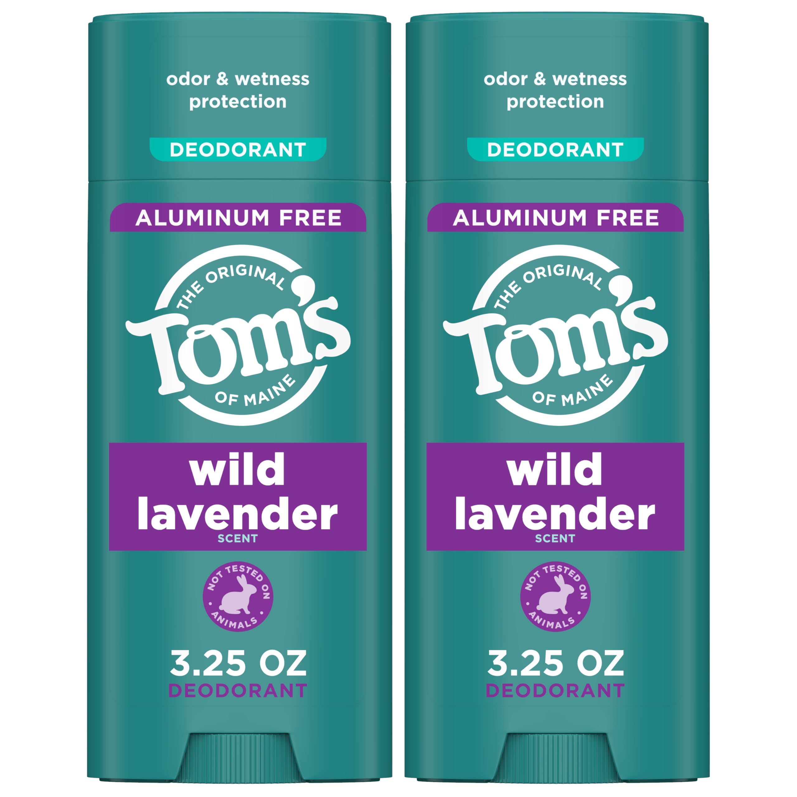Tom’s of Maine Wild Lavender Aluminum Free Natural Deodorant For Women & Men | Goes on Clear | Odor & Wetness Protection | Naturally Derived and Moisture-Locking Ingredients | 3.25 oz (2 Pack)